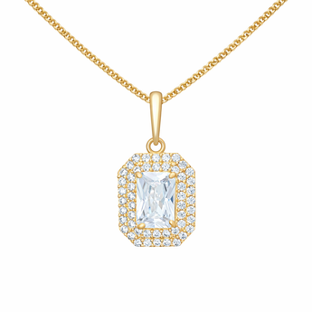 9ct Gold Oblong Halo CZ Pendant Necklace