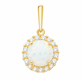 9ct Gold Round Opal Cubic Zirconia Pendant Necklace