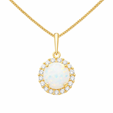 9ct Gold Round Opal Cubic Zirconia Pendant Necklace