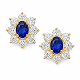 9ct Gold Sapphire Cubic Zirconia Flower Studs