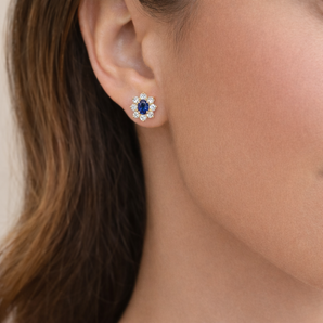 9ct Gold Sapphire Cubic Zirconia Flower Studs