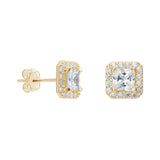 9ct Gold Square Halo Cubic Zirconia Stud Earrings
