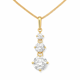 9ct Gold Triple Cubic Zirconia Drop Pendant Necklace