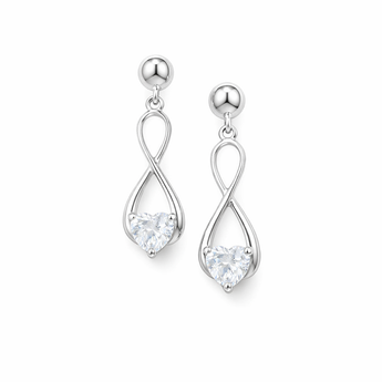 9ct White Gold Infinity CZ Heart Drop Earrings