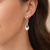 9ct White Gold Infinity CZ Heart Drop Earrings