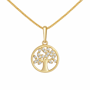 9ct gold Tree Of Life CZ Pendant Necklace