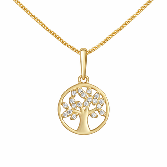 9ct gold Tree Of Life CZ Pendant Necklace
