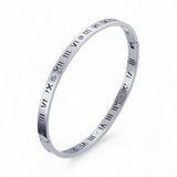 Stainless steel bracelet with Roman numeral design on a white background