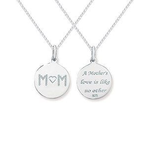 A Mothers Love Double Sided 925 Sterling Silver Pendant Necklace