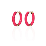 Amnesia Jewellery | Hot Pink Enamel Abi Hoop Earrings. Our Abi Hinged Hoop Earrings are made from gold plated stainless steel with a vibrant pink coloured enamel. Tarnish Free and Waterproof. Shop now for quality Jewellery/Jewelry!