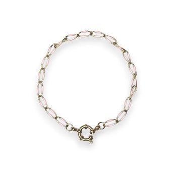 Amnesia Jewellery | Gold Plated Stainless Steel Abi Paperclip Chain Bracelet. Our Abi twisted paperclip bracelet is made from gold plated stainless steel with pink enamel decoration and sailors clasp. Tarnish Free and Waterproof. Shop now for quality Jewellery/Jewelry!