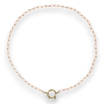 Amnesia Jewellery | Gold Plated Stainless Steel Abi Paperclip Chain Necklace. Our 20" Abi Twisted Paperclip Necklace is made from gold plated stainless steel with pink enamel decoration and sailors clasp. Tarnish Free and Waterproof. Shop now for quality Jewellery/Jewelry!