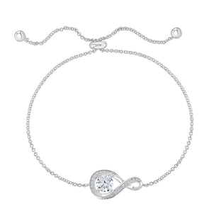 April Birthstone - Diamond CZ Sterling Silver Infinity Bolo Bracelet