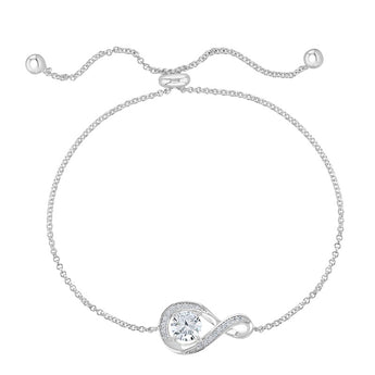 April Birthstone - Diamond CZ Sterling Silver Infinity Bolo Bracelet