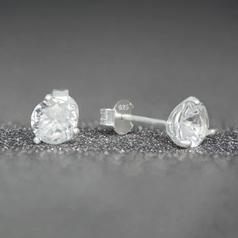 April birthstone diamond CZ silver stud earrings