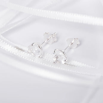 April birthstone diamond CZ silver stud earrings