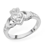April Birthstone Diamond Cubic Zirconia Claddagh Ring