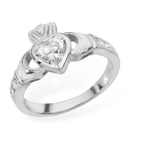 April Birthstone Diamond Cubic Zirconia Claddagh Ring