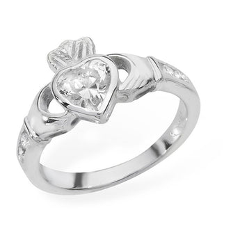 April Birthstone Diamond Cubic Zirconia Claddagh Ring