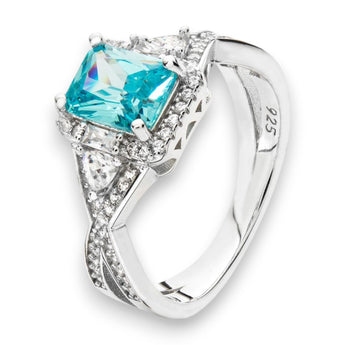 Aquamarine Cubic Zirconia Sterling Silver Solitare Ring