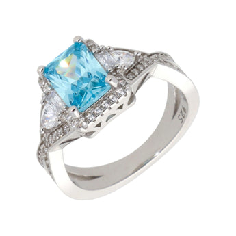 Aquamarine Cubic Zirconia Sterling Silver Solitare Ring