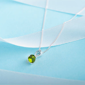August Birthstone Peridot CZ Sterling Silver Pendant Necklace