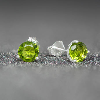 August Birthstone Peridot CZ Sterling Silver Stud Earrings