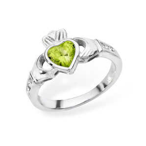 August Birthstone Peridot Cubic Zirconia Claddagh Ring