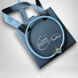 Baby Blue Leather Gold Plated Clover Leaf Charm Bracelet