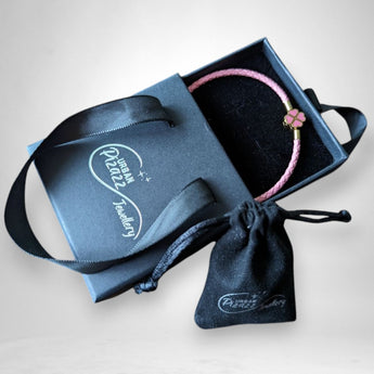 Baby Pink Leather And Gold Plated Clover Leaf Charm Bracelet