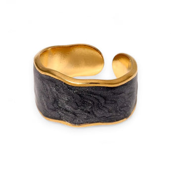 Amnesia Jewellery | Gold Plated Stainless Steel Layla Statement Ring. Our gold plated Layla Statement Ring with its unique bold design is perfect for wearing on its own or to stack up with other gold plated rings. Tarnish Free and Waterproof. Shop now for quality Jewellery/Jewelry!