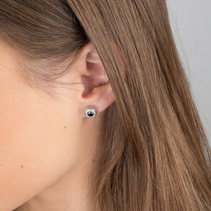 Black Onyx Cubic Zirconia Sterling Silver Halo Earrings