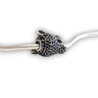 Black Panther Sterling Silver CZ Bead Charm