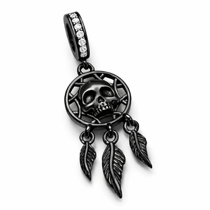 Black Skull Dream Catcher Charm 925 Sterling Silver