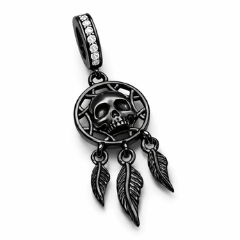 Black Skull Dream Catcher Charm 925 Sterling Silver