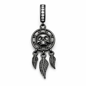Black Skull Dream Catcher Charm 925 Sterling Silver