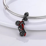 Black and Red Motorbike Charm 925 Sterling Silver