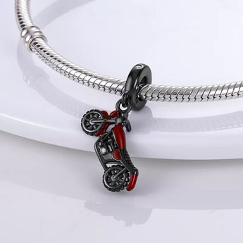 Black and Red Motorbike Charm 925 Sterling Silver