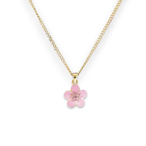 Blossom Pink Tourmaline CZ Gold Plated Silver Pendant Necklace