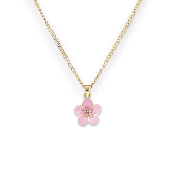 Blossom Pink Tourmaline CZ Gold Plated Silver Pendant Necklace