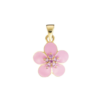 Blossom Pink Tourmaline CZ Gold Plated Silver Pendant Necklace