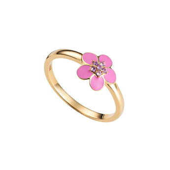 Blossom Pink Tourmaline CZ Gold Plated Sterling Silver Ring