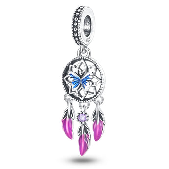 Blue Butterfly Dream Catcher Charm 925 Sterling Silver