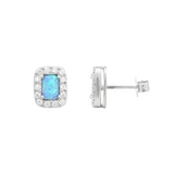 Blue Opal Halo Silver Stud Earrings