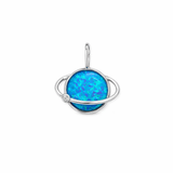Blue Opal Sterling Silver Saturn Shape Pendant Necklace