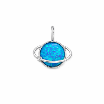 Blue Opal Sterling Silver Saturn Shape Pendant Necklace