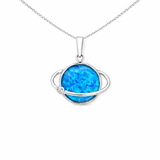 Blue Opal Sterling Silver Saturn Shape Pendant Necklace