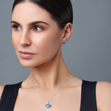 Blue Opal Sterling Silver Saturn Shape Pendant Necklace