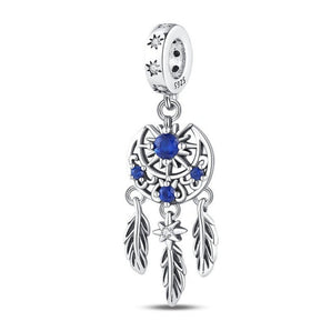 Blue Sun and Moon Dream Catcher Charm 925 Sterling Silver