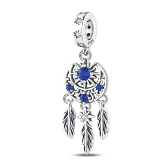 Blue Sun and Moon Dream Catcher Charm 925 Sterling Silver